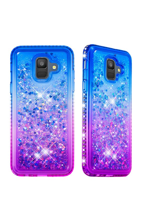 For Samsung Galaxy A6 2018 Case Samsung A6 Core Glitter Case Sparkle Glitter Gradient Flowing Liquid Quicksand with Shiny Bling Diamond Women Girls Case Samsung A6 5.6 inch - Blue+Purple