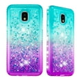 thumbnail image 1 of SOATUTO For Samsung Galaxy J3 2018 Case Samsung J3 V Core Case Sparkle Glitter Flowing Liquid Quicksand with Shiny Bling Diamond Women Girls Case Samsung Galaxy J3 Star / J3 Prime 2 - Green+Purple, 1 of 7