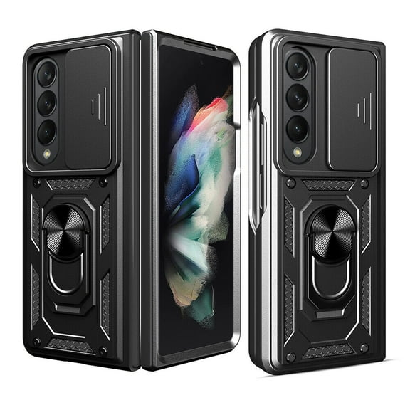 SOATUTO For Samsung Galaxy Z Fold 4 5G Case with Hinge Protection, Built-in Card Holder & Kickstand & Slide Camera Cover Fit Magnetic Car Mount Holder Case for Samsung Galaxy Z Fold 4 2022 - Black