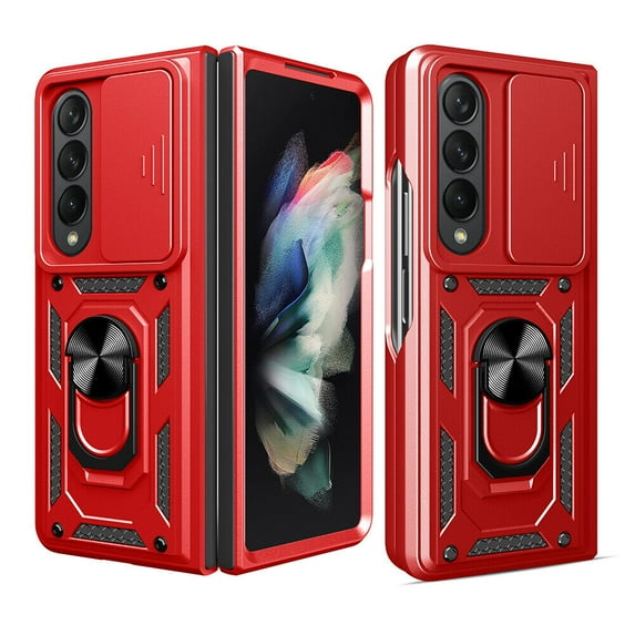 SOATUTO For Samsung Galaxy Z Fold 4 5G Case with Hinge Protection, Built-in Card Holder & Kickstand & Slide Camera Cover Fit Magnetic Car Mount Holder Case for Samsung Galaxy Z Fold 4 2022 - Red