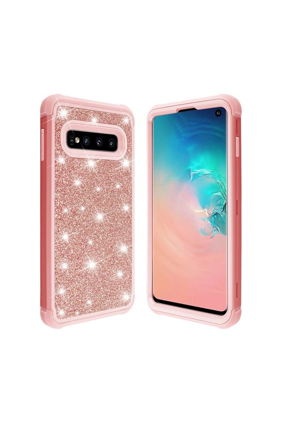 For Samsung S10 Plus Case Heavy Duty Full-Body Defender Protective Bling Glitter Sparkle Hard Armor Hybrid Silicone Rubber Bumper Case for Samsung Galaxy S10 Plus 6.4 inch - Rose Gold