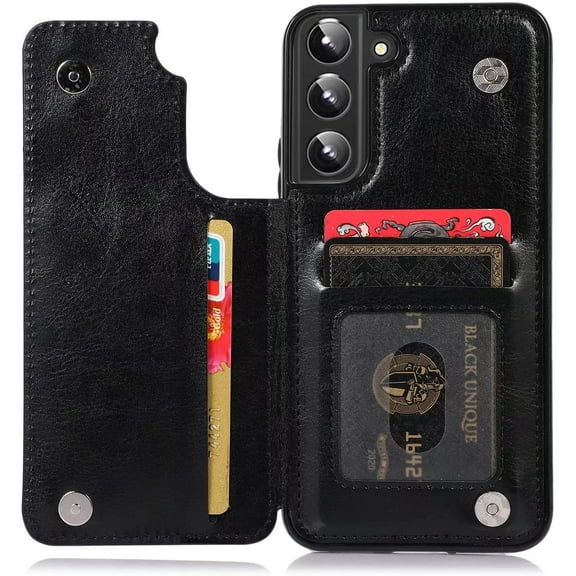 SOATUTO For Samsung S22 5G 6.1 inch Phone Case Wallet Case with Card Holder, PU Leather Card Slots Case, Double Magnetic Clasp Durable Shockproof Cover For Samsung Galaxy S22 5G 6.1 inch - Black