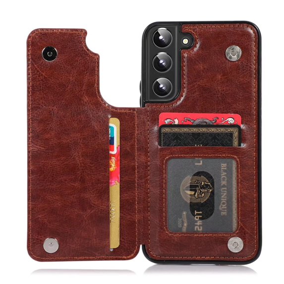 SOATUTO For Samsung S22 5G 6.1 inch Phone Case Wallet Case with Card Holder, PU Leather Card Slots Case, Double Magnetic Clasp Durable Shockproof Cover For Samsung Galaxy S22 5G 6.1 inch - Brown