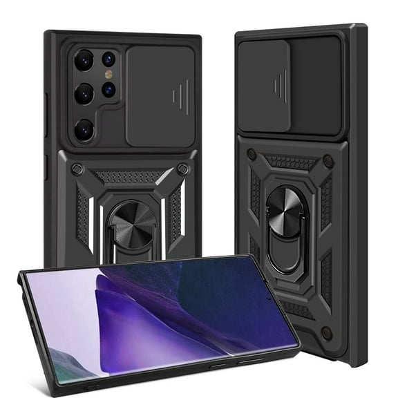 SOATUTO For Samsung S22 Ultra Phone Case Military Grade Drop Rugged Cover with Camera Slide Anti-Scratch Protective 360° Rotate Kickstand Shockproof Case for Samsung Galaxy S22 Ultra 6.8 inch - Black