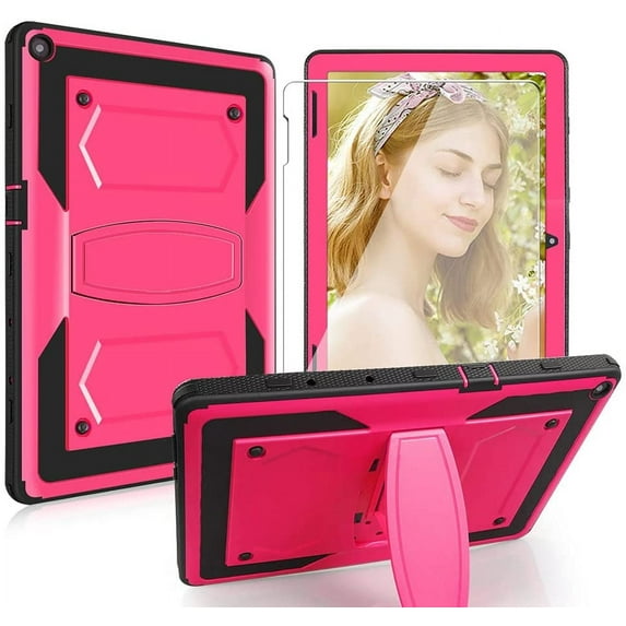 SOATUTO For Walmart Onn 10.1 2020 Case Model: 100011886 And Screen Protector , Kids Friendly Rugged Case and Tempered Glass HD Screen Protector For Walmart Onn 10.1 Tablet 2020 Gen 2 (Pink/1 Pcs)