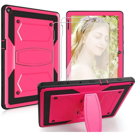 SOATUTO For Walmart Onn 10.1 2020 Case Model: 100011886 And Screen Protector , Kids Friendly Rugged Case and Tempered Glass HD Screen Protector For Walmart Onn 10.1 Tablet 2020 Gen 2 (Pink/2 Pcs)