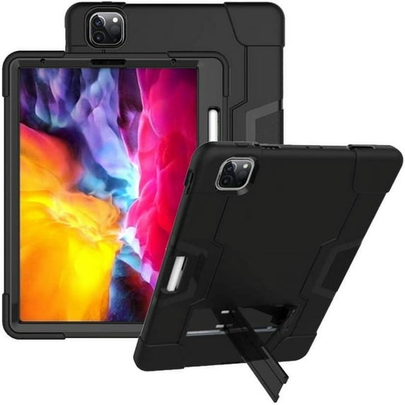 SOATUTO For iPad Pro 11 inch 2022 4th Gen Tablet Case Heavy-Duty Drop-Proof Shock-Resistant Rugged Hybrid Kids Firendly Built in Pencil Holder Case for iPad Pro 11 2nd Gen 2020 / 2018 (Black-Black)