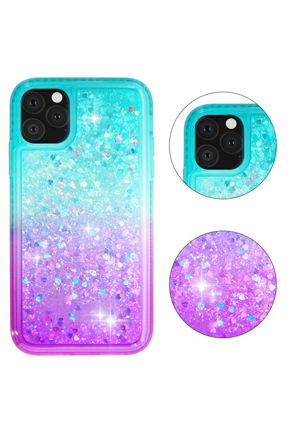 For iPhone 11 Pro 5.8" Case iPhone 11 Pro Glitter Case Sparkle Glitter Flowing Liquid Quicksand with Shiny Bling Diamond Women Girls Cute Case For Apple iPhone 11 Pro 5.8 inch - Green+Purple