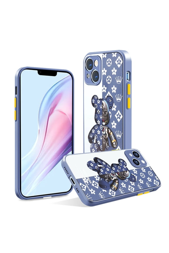 For iPhone 13 6.1" Case Cool Bear Shockproof Protection Case Soft Silicone TPU Bumper Pattern Back Luxury Slim Phone Case For Apple iPhone 13 6.1 inch - Light Blue