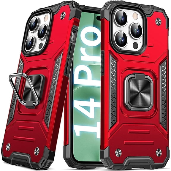 SOATUTO For iPhone 14 iPhone 14 Plus iPhone 14 Pro Max iPhone 14 Pro Case Military Grade Protective Phone Case Cover with Enhanced Metal Ring Kickstand Support Magnet Mount - Red,14 Pro Max