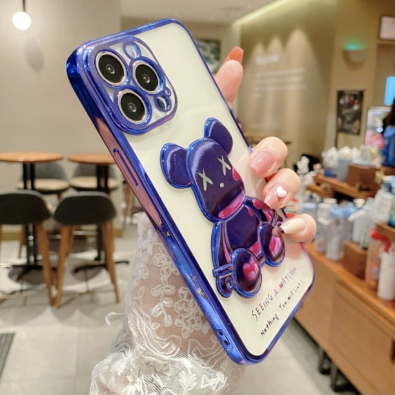 SOATUTO For iPhone 14 / iPhone 14 Pro / iPhone 14 Plus / iPhone 14 Pro Max Phone Case Cool Bear Shockproof Clear Slim Phone Case Cover 3D Bear Luxury Protective Case Cover - iPhone 14 Pro Max,Navy