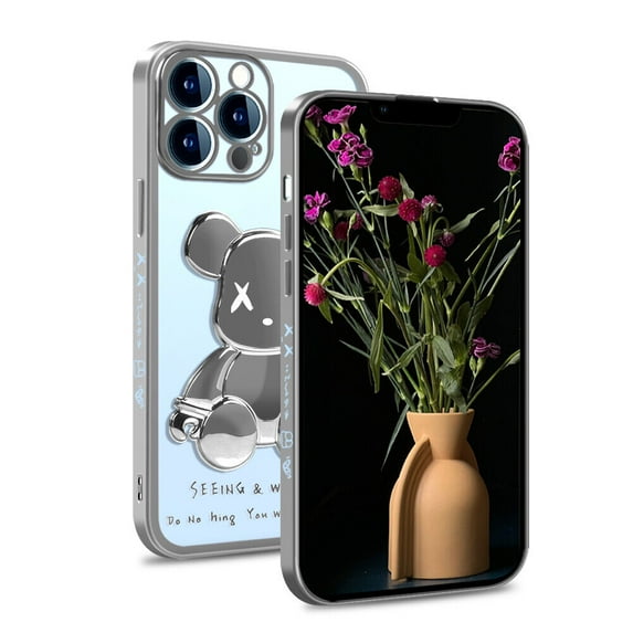 SOATUTO For iPhone 14 / iPhone 14 Pro / iPhone 14 Plus / iPhone 14 Pro Max Phone Case Cool Bear Shockproof Clear Slim Phone Case Cover 3D Bear Luxury Protective Case Cover - iPhone 14 Pro,Silver