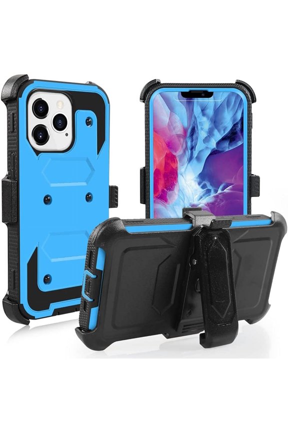 For iPhone 14/iPhone 14 Pro Max/iPhone 14 Plus/iPhone 14 Pro Case Full-Body Protective Built-in Screen Protector Kicksand Belt Clip Dustproof Shockproof Armor Cover - iPhone 14 Plus,Blue