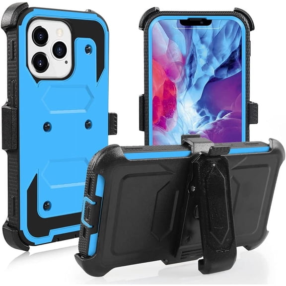 SOATUTO For iPhone 14/iPhone 14 Pro Max/iPhone 14 Plus/iPhone 14 Pro Case Full-Body Protective Built-in Screen Protector Kicksand Belt Clip Dustproof Shockproof Armor Cover - iPhone 14 Plus,Blue