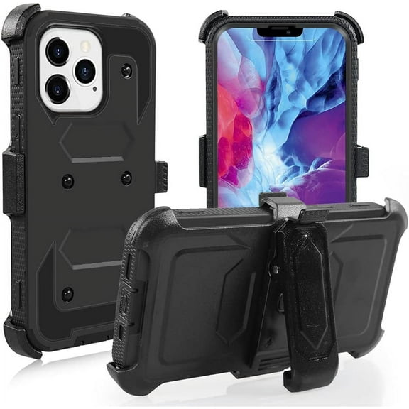 SOATUTO For iPhone 14/iPhone 14 Pro Max/iPhone 14 Plus/iPhone 14 Pro Case Full-Body Protective Built-in Screen Protector Kicksand Belt Clip Dustproof Shockproof Armor Cover - iPhone 14,Black