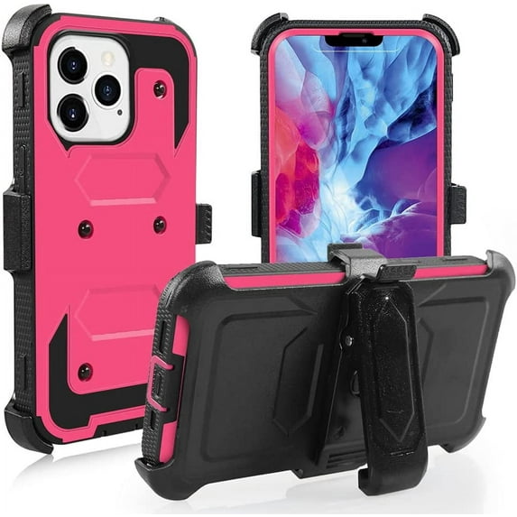 SOATUTO For iPhone 14/iPhone 14 Pro Max/iPhone 14 Plus/iPhone 14 Pro Case Full-Body Protective Built-in Screen Protector Kicksand Belt Clip Dustproof Shockproof Armor Cover - iPhone 14 Pro Max,Pink