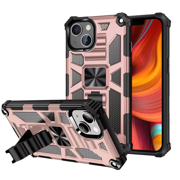 SOATUTO For iPhone 15 / iPhone 15 Pro / For iPhone 15 Plus / iPhone 15 Pro Max Case Shockproof Protective Hybrid Rubber Case with Kickstand Thin Slim Fit Phone Case Cover, iPhone 15 Pro, Rose Gold