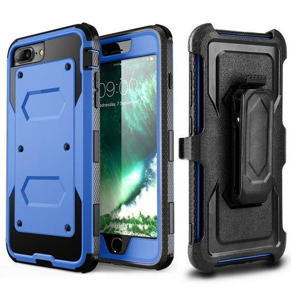 SOATUTO For iPhone 8 Plus / iPhone 7 Plus Case Heavy Duty Protective Case with Kickstand, Built in Screen Protector and Belt Swivel Clip for Apple iPhone 8 Plus / iPhone 7 Plus 5.5 inch (Blue)