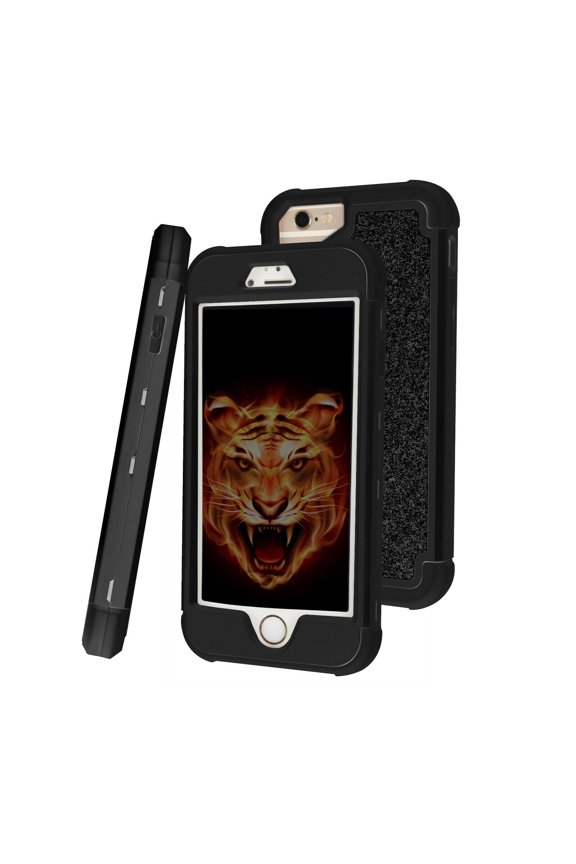 For iPhone SE 2022 Phone Case Heavy Duty Defender Protective Bling Glitter Sparkle Hard Shell Armor Hybrid Silicone Rubber Bumper Cover for iPhone 6 7 8 SE 2020 4.7 inch - Black+Black