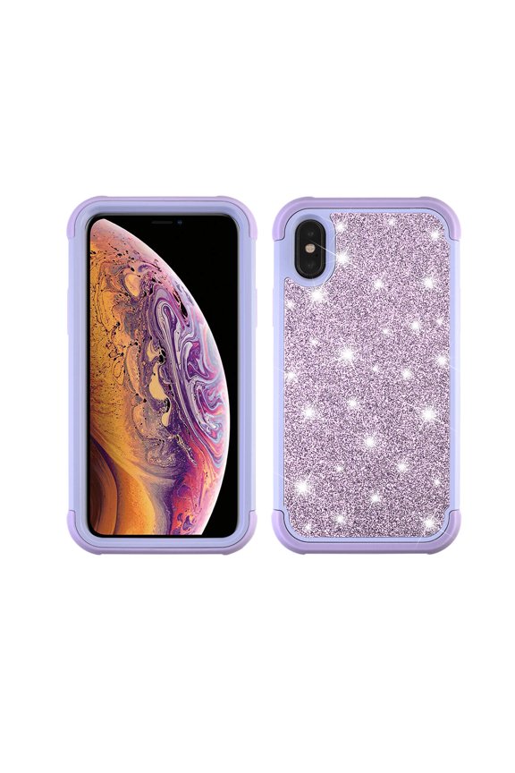 For iPhone X Phone Case, Cute Shockproof Glitter Sparkle Bling Silicone PC Hybrid Armor Phone Case Cover for Apple iPhone X/XS 5.8 Inch(Purple)