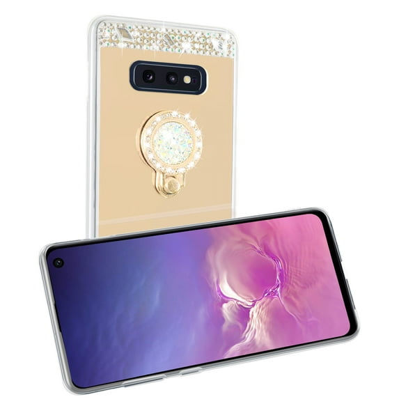 SOATUTO Glitter Case for Samsung S10e Mirror Case with Ring Holder Kickstand for Girls Women Bling Shining Rhinestone Diamond Luxury Fashion Makeup Case for Samsung Galaxy S10e - Gold