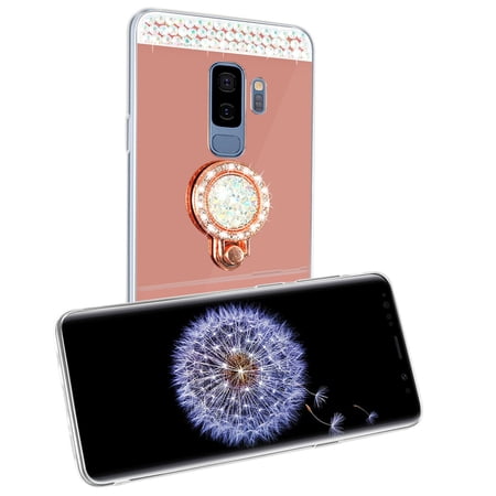 SOATUTO Glitter Case for Samsung S9 Plus Mirror Case with Ring Holder Stand for Girls Women Bling Shining Rhinestone Diamond Luxury Fashion Makeup Case for Samsung Galaxy S9 Plus 6.2 inch -Rose Gold