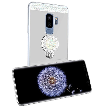 SOATUTO Glitter Case for Samsung S9 Plus Mirror Case with Ring Holder Stand for Girls Women Bling Shining Rhinestone Diamond Luxury Fashion Makeup Case for Samsung Galaxy S9 Plus 6.2 inch - Silver