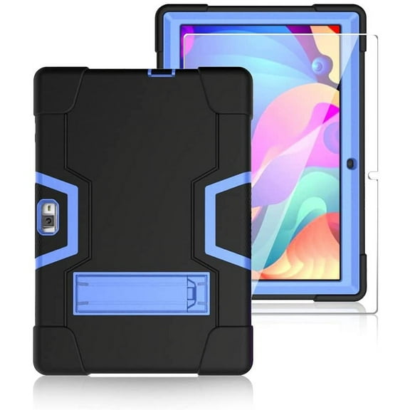 SOATUTO for HAOVM S30 / Vankyo s30 Tab Case With Screen Protector Hybrid Shockproof Rugged Cover with HD Tempered Glass Film for HAOVM MediaPad S30 / Vankyo MatrixPad S30 10 Inch - Black+Blue/1 Pcs
