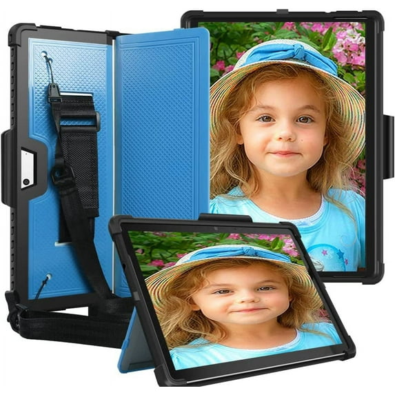 SOATUTO Heavy Duty Case Cover for Microsoft Surface Pro 8 / Surface Pro X 13 inch Tablet Hard Back Case with Pen Holder Hand Strap Fit for Type Cover Keyboard for Surface Pro 8 / Pro X - Black+Blue