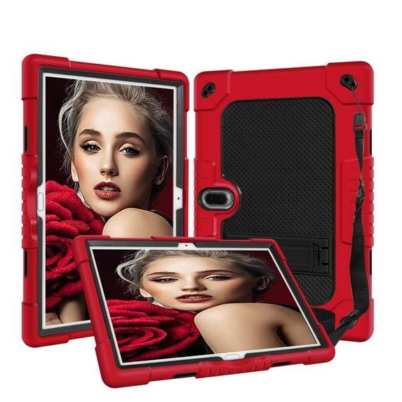 SOATUTO Heavy Duty Case for MAGCH M210 M101 L21 Tab 10" Hard Back Case with Stand Shoulder Strap for MEIZE ZONKO K116 K118 / Xiashuanghu RS10 / Kaktin / TPSPAD Android 10 10 inch Tablet - Red+Black