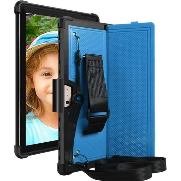 SOATUTO Heavy Duty Case for Microsoft Surface Pro 7 / Pro 7 Plus Tablet ,Hard Back Protective & Pen Holder Hand Strap Fit for Type Cover Keyboard For Microsoft Surface Pro 7 6 5 4 12.3" - Black+Blue