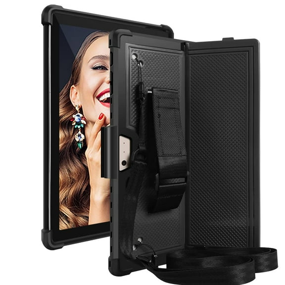 SOATUTO Heavy Duty Case for Microsoft Surface Pro 7 / Pro 7 Plus Tablet ,Hard Back Protective & Pen Holder Hand Strap Fit for Type Cover Keyboard For Microsoft Surface Pro 7 6 5 4 12.3" - Black+Black