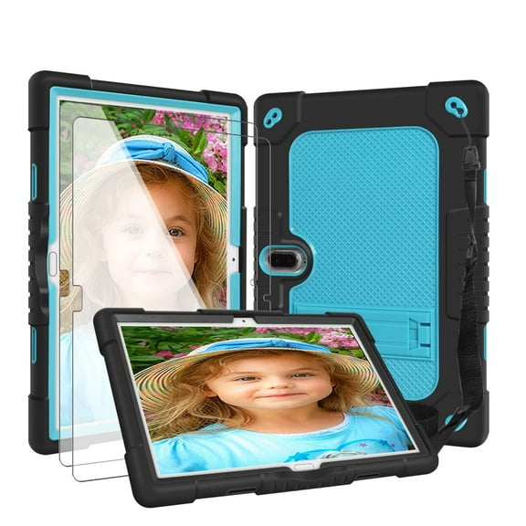 SOATUTO Heavy Duty Case With Screen Protector For MAGCH M210 M101 L21 Tablet Hard Back Case with Stand Shoulder Strap For MEIZE ZONKO K116 K118 / Kaktin / TPSPAD 10 inch Tablet - Black+Blue/2 Pcs
