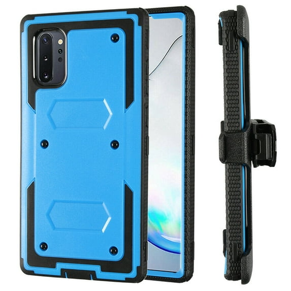 SOATUTO Heavy Duty Full Body Protective Case with Kickstand and Belt Swivel Clip for Galaxy Note 10 Plus (Blue)