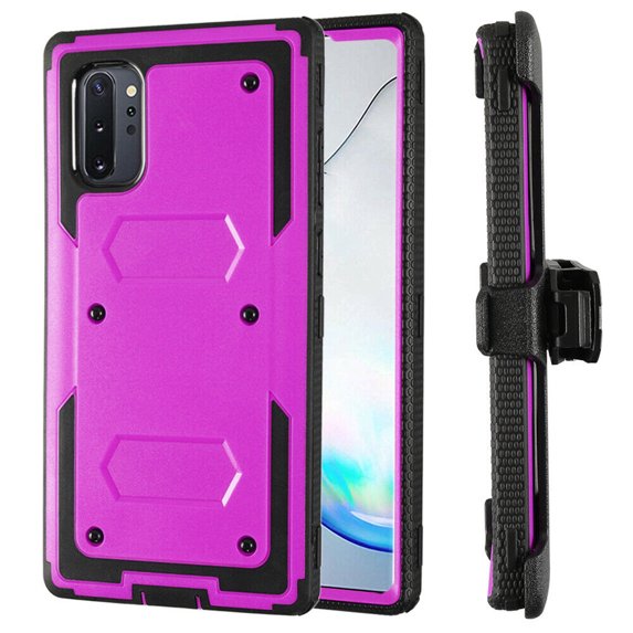 SOATUTO Heavy Duty Full Body Protective Case with Kickstand and Belt Swivel Clip for Galaxy Note 10 Plus (Purple)