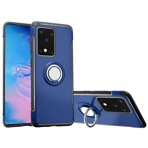 SOATUTO Heavy Duty Protection 360 Rotating Metal Hidden Ring Bracket Mixed Double case for for Galaxy S20 Plus 6.7 inch (Navy)