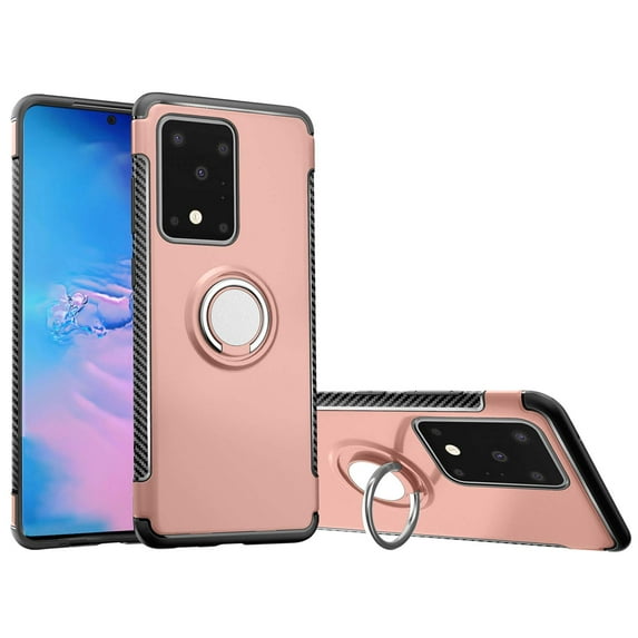 SOATUTO Heavy Duty Protection 360 Rotating Metal Hidden Ring Bracket Mixed Double case for for Galaxy S20 Plus 6.7 inch (Rose Gold)