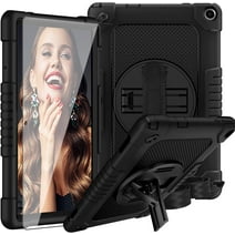 SOATUTO Hybrid Case With Screen Protector For Walmart Onn 10.1 Gen 3 10.1 inch Cover Built in Handle/Shoulder Strap 360° Stand 3 Layer Armmor For Walmart Onn 10.1 2022 Model 100071485 - Black+1 Pcs