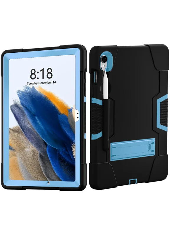 Kids Friendly Case for Samsung Galaxy Tab S10 Lite/ S10 FE/ S9 FE 10.9 Inch/Tab S9 11 Inch, Fully-Body Rugged Heavy Duty Shockproof Protective Case with Kickstand(Black/Blue)
