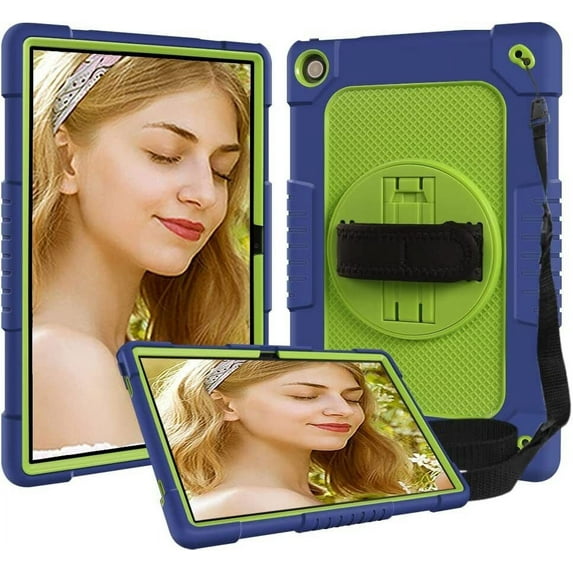 SOATUTO for Lenovo Tab M10 Plus 3rd Gen 10.6 Inch Case Handle Shoulder Strap 360° Stand 3 Layer Protective Armmor Case for Lenovo Tab M10 Plus Gen 3 TB-128FU/XU 10.6" 2022 Released - Navy+Green