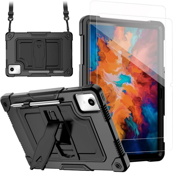 SOATUTO for Lenovo Tab M11/K11 LTE 11-inch 2024 Lenovo Xiaoxin Pad 2024 TB331FC Tablet Case, Shockproof Case with Tempared Glass for Lenovo M11 Tablet (TB330FU / TB330XU) Tablet (Black/Black/2PCS)