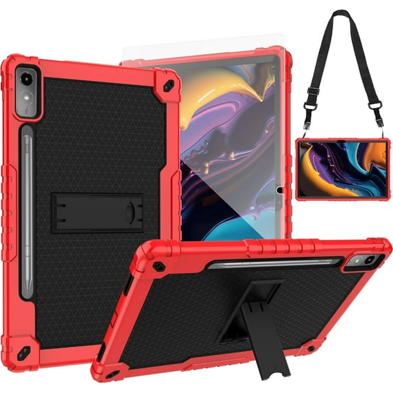 SOATUTO for Lenovo Tab P12 12.7 Inch 2023 Tablet Case, Shockproof Protective Case with Screen Protector for Lenovo Tab P12 TB-370FU/Xiaoxin Pad Pro TB-371FC (Red/Black/1 PC)