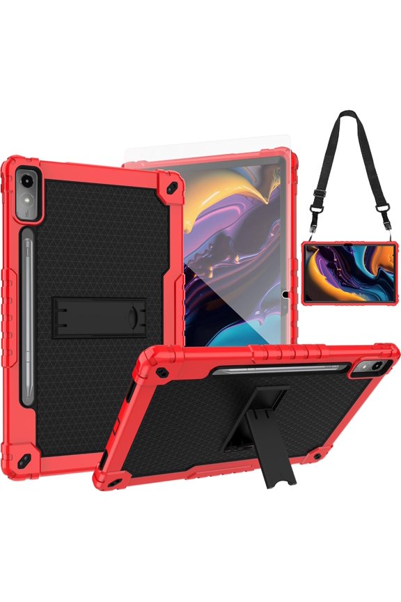 for Lenovo Tab P12 12.7 Inch 2023 Tablet Case, Shockproof Protective Case with Screen Protector for Lenovo Tab P12 TB-370FU/Xiaoxin Pad Pro TB-371FC (Red/Black/1 PC)