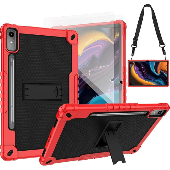 SOATUTO for Lenovo Tab P12 12.7 Inch 2023 Tablet Case, Shockproof Protective Case with Screen Protector for Lenovo Tab P12 TB-370FU/Xiaoxin Pad Pro TB-371FC (Red/Black/2 PCS)