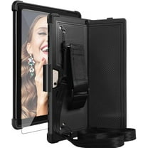 SOATUTO for Microsoft Surface Pro 7 Plus Pro 7 6 5 4 12.3 inch Tablet Hard Back Cover with Pen Holder Shoulder / Hand Strap and HD Clear Tempered Glasss Screen Protector Film - Black Black/1 Pcs