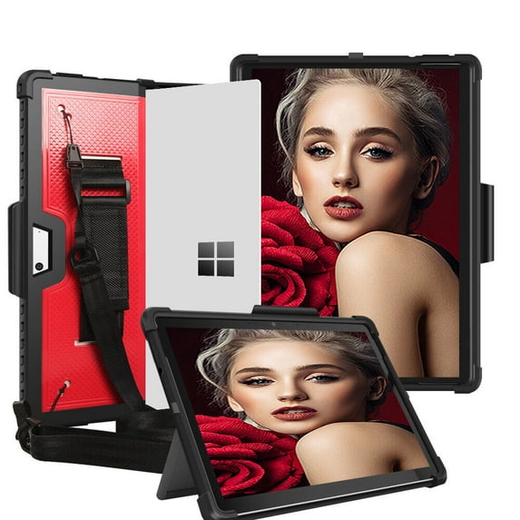 SOATUTO for Microsoft Surface Pro 8 13 inch Case With Hand Strap & Shoulder Strap Rugged Military Drop Tested Protective Cover Fit Type Cover Keyboard For Microsoft Surface Pro 8 13" 2021 - Red