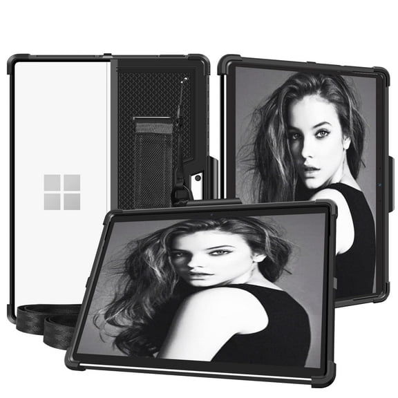 SOATUTO for Microsoft Surface Pro 9/Pro 10 13 Inch 2024 Tablet Case Built in Hand Shoulder Strap With Tempered Glass Screen Protector Fit For Type Cover Keyboard Fit Surface Pro 8 9 10 (Black/1 Pcs)