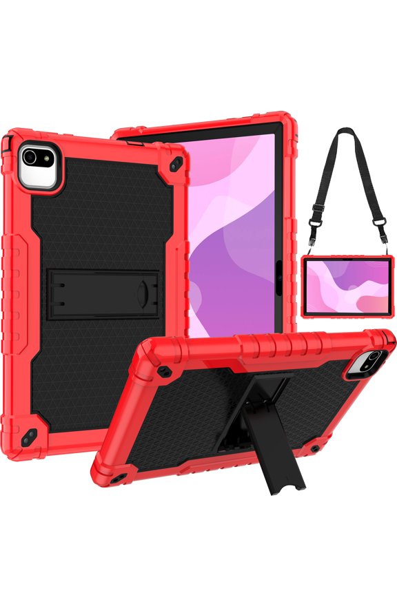 for Moderness Tablet MB1001 10.1 inch Case with Shoulder Strap Stand Soft Silicone Hybrid Case for 10 inch ZZB Velorim Freeski OLEXEX Bestski CZZ HAPPYBE ANYLAKE Okaysea Tablet - Red+Black