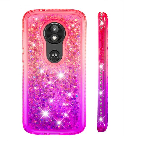 SOATUTO For Motorola E5 Play Phone Case Moto E5 Cruise Glitter Case Sparkle Glitter Flowing Liquid Quicksand with Shiny Bling Diamond Women Girls Cute Phone Case For Motorola E5 GO - Pink+Purple