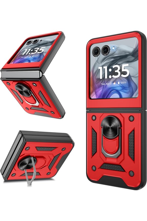 for Motorola Razr 2024 Case/Razr 2025 Case[Not Fit Razr Plus 2024], Heavy Duty Shockproof with 360° Rotation Metal Kickstand [Military Grade] Protective Case for Moto Razr 2024/2025, Red